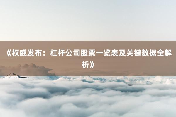 《权威发布：杠杆公司股票一览表及关键数据全解析》
