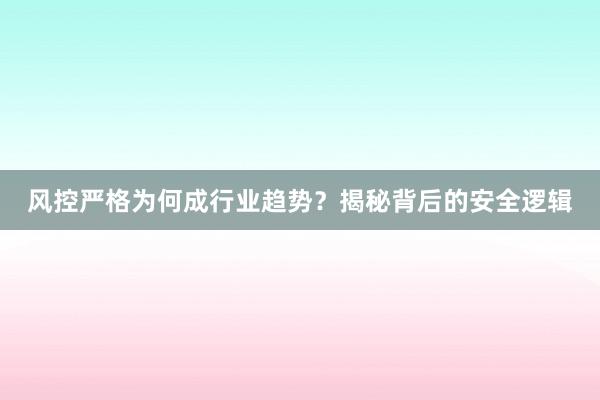 风控严格为何成行业趋势？揭秘背后的安全逻辑