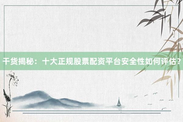 干货揭秘：十大正规股票配资平台安全性如何评估？