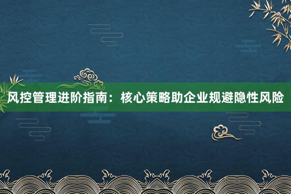 风控管理进阶指南：核心策略助企业规避隐性风险